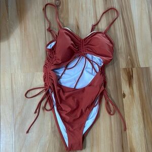 Orange One Piece Swimsuit with Tie Details